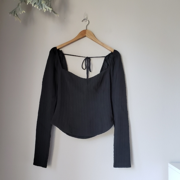 Free People | Sweetheart Neck Cable-Knit Pattern Back Tie Long Sleeve Top - Picture 5 of 13